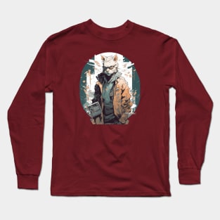 Grunge Anime Painting Cyberpunk Cat Long Sleeve T-Shirt